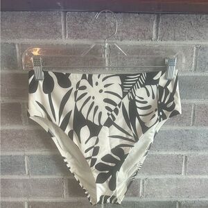 Sunshine79 Black and White Leaf Print Bikini Bottom